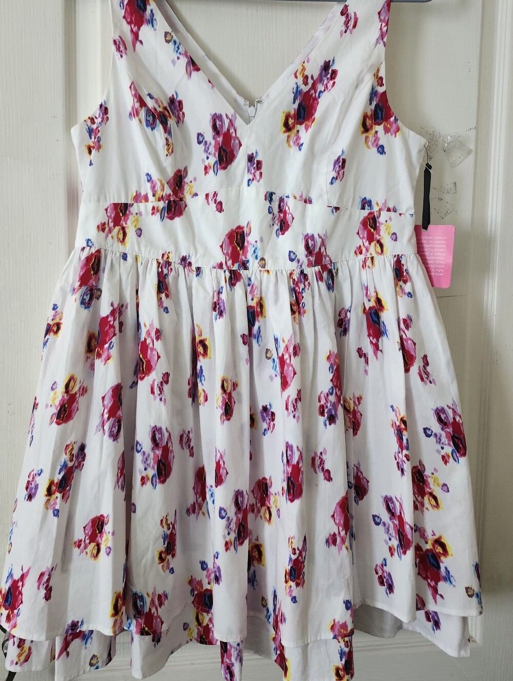 Prabal Girung Size 12 Women's White Floral Sundress with Pink & Purple Blossoms.